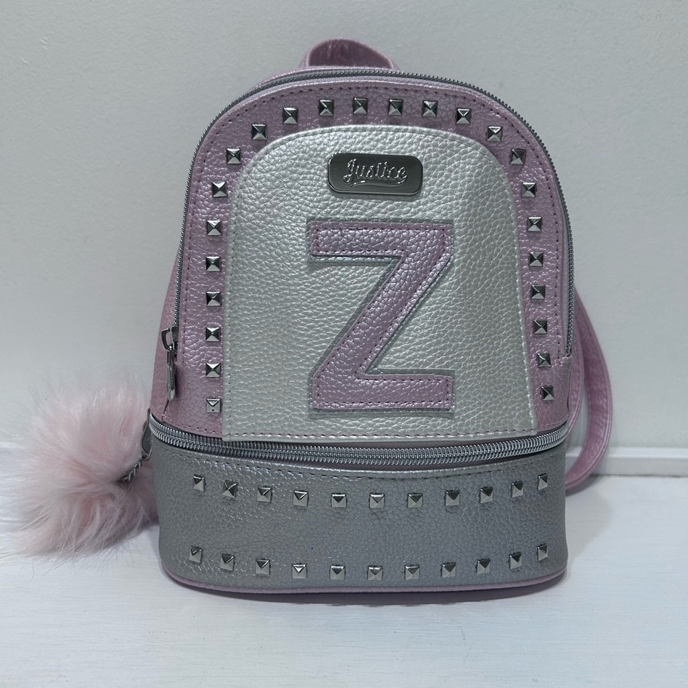 Justice Girl Pink Studded Faux Leather Initial Z Mini Backpack